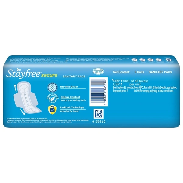Stayfree Secure Dry Wings Regular Sanitary Pads 6 N