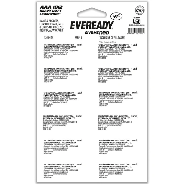 Eveready Red 1012 AAA Cell 12 N