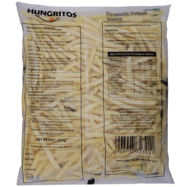 Hungritos 9 mm Frozen French Fries 2.5 kg