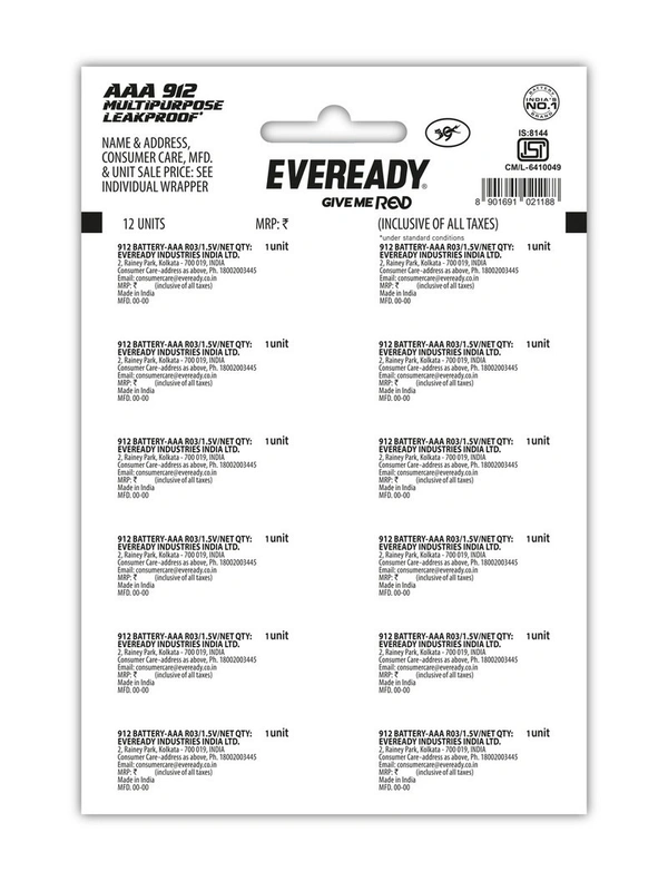 Eveready Blue 912 AAA Cell 12 N