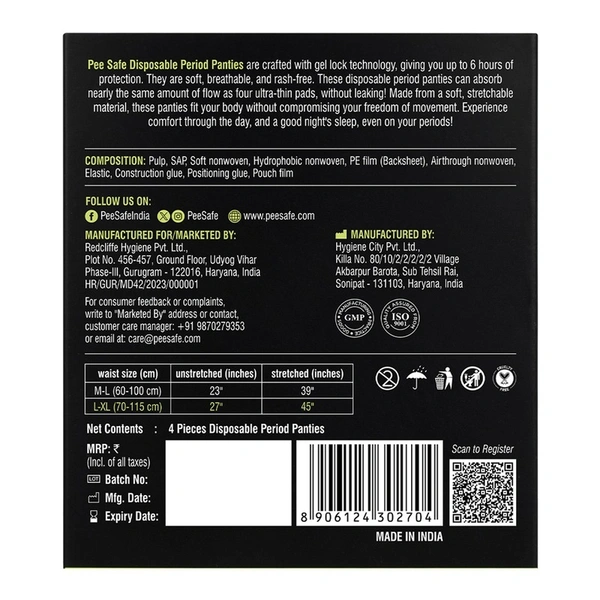 Pee Safe Pee safe L-XL Leakage Proof Disposable Period Panty 4 N
