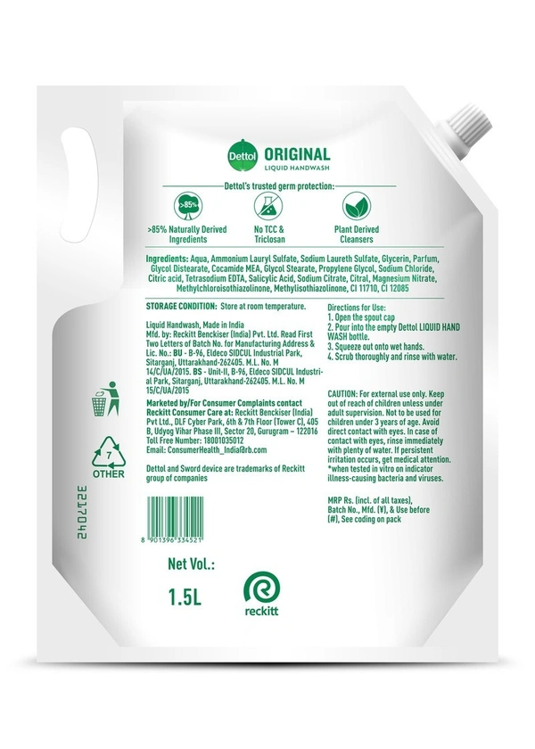 Dettol Liquid Handwash Refill Original Hand Wash 1.5 L