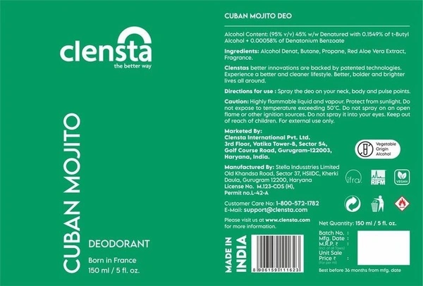 Clensta Cuban Mojito Body Spray 150 ml