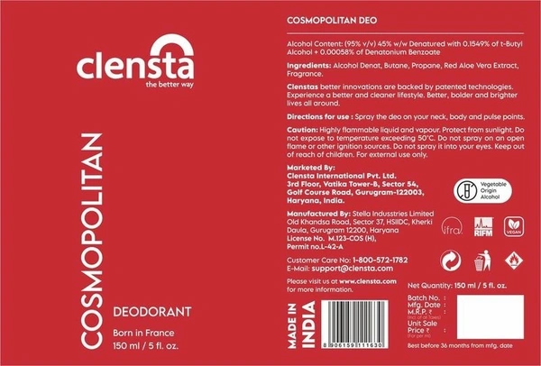 Clensta Cosmopolitan Body Spray 150 ml
