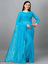MT RETAIL LADIES BLUE SAREE  - Cerulean, FREE SIZE