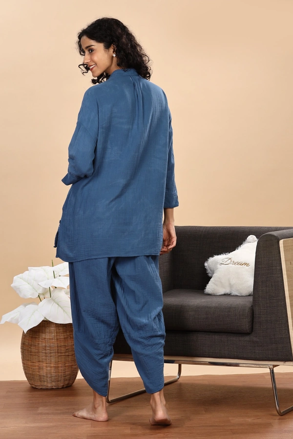 IIR011-Thookkam 100% Organic Unique Double Layered Night Wellness wear Indigo Female - 2XL, INDIGO