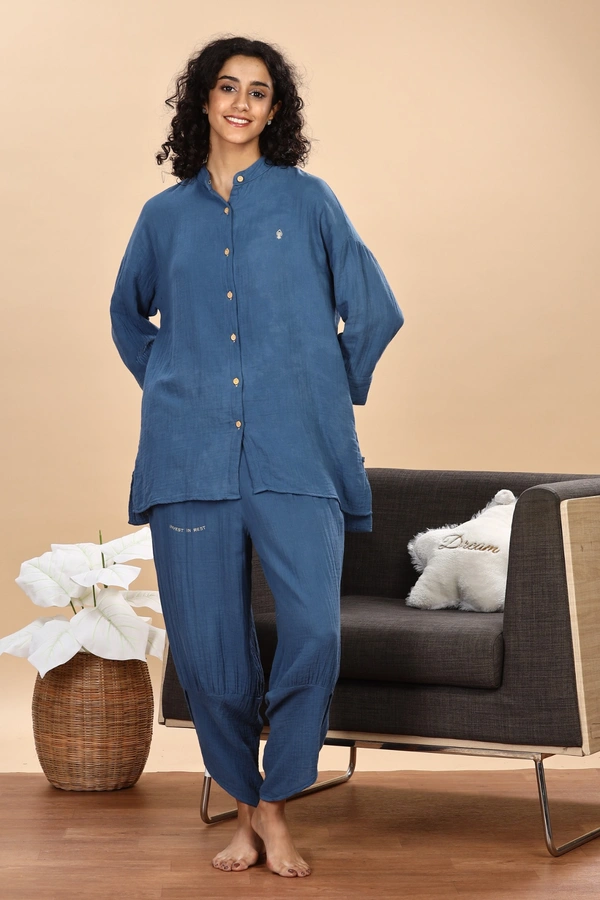 IIR011-Thookkam 100% Organic Unique Double Layered Night Wellness wear Indigo Female - 2XL, INDIGO