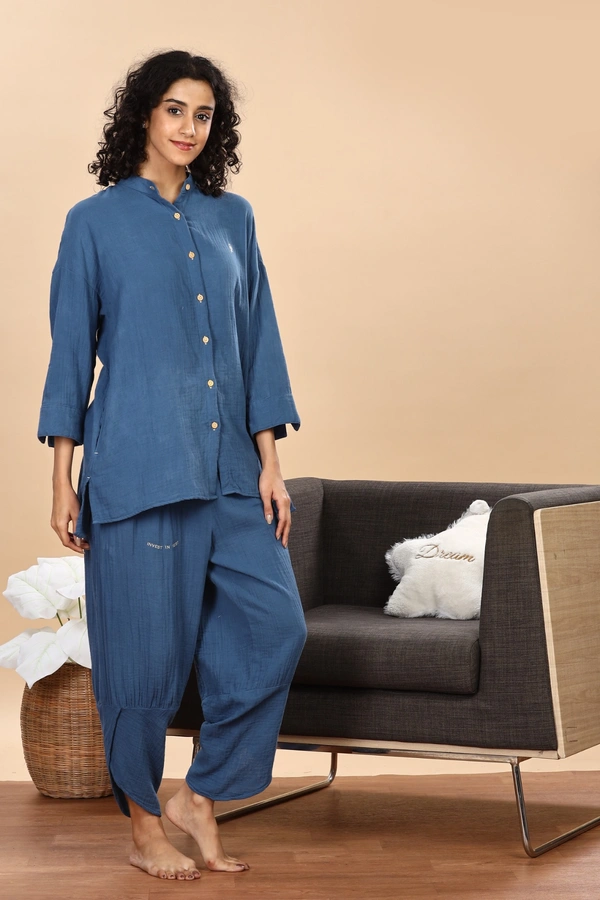 IIR011-Thookkam 100% Organic Unique Double Layered Night Wellness wear Indigo Female - 2XL, INDIGO