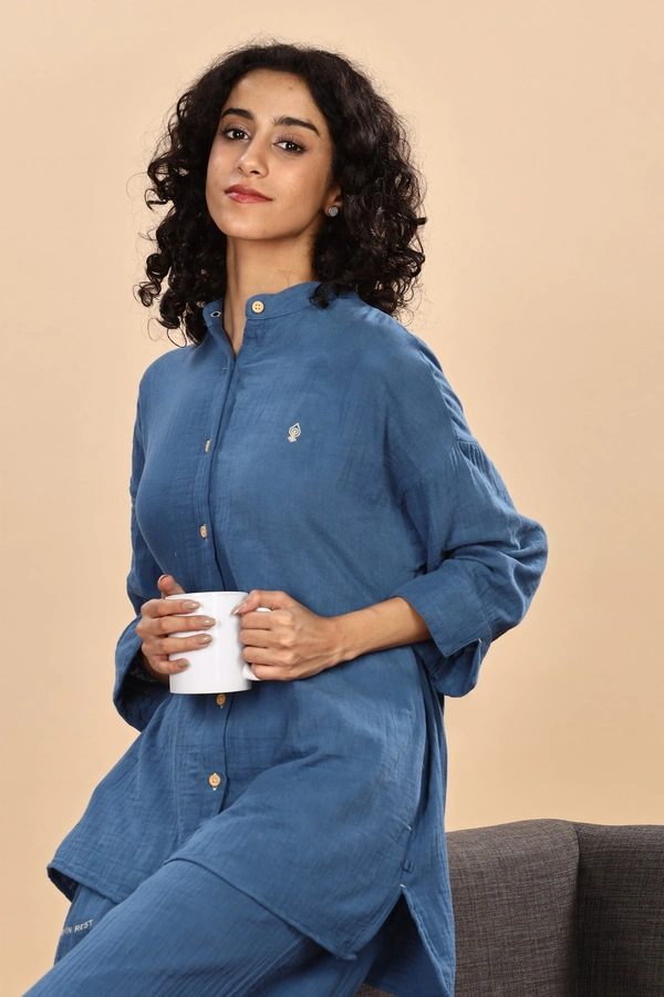 IIR011-Thookkam 100% Organic Unique Double Layered Night Wellness wear Indigo Female - 2XL, INDIGO