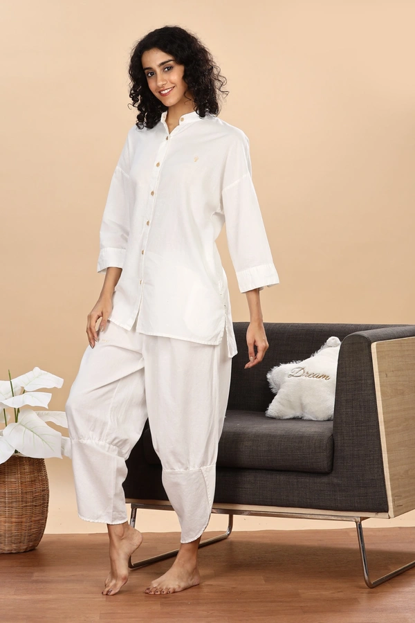 IIR09-Jamsa 100% Organic Cotton Linen Night Wellness wear Sea Salt Female - XL, SEA SALT