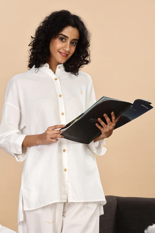 IIR09-Jamsa 100% Organic Cotton Linen Night Wellness wear Sea Salt Female - XL, SEA SALT