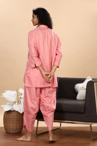 IIR08-Jamsa 100% Organic Cotton Linen Night Wellness wear Rose Pink Female - 4XL, ROSEPINK