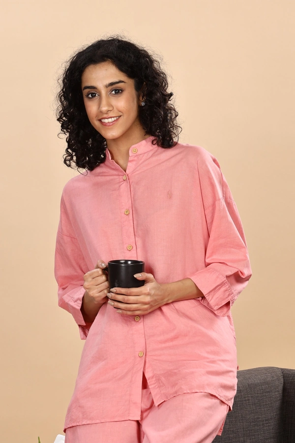 IIR08-Jamsa 100% Organic Cotton Linen Night Wellness wear Rose Pink Female - 4XL, ROSEPINK