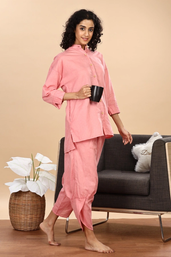 IIR08-Jamsa 100% Organic Cotton Linen Night Wellness wear Rose Pink Female - 4XL, ROSEPINK