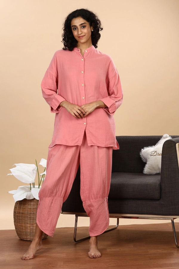 IIR012-Thookkam 100% Organic Unique Double Layered Night Wellness wear Rose Pink Female