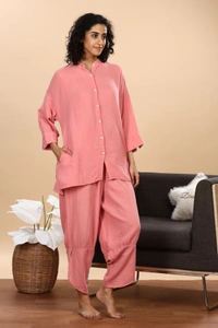 IIR012-Thookkam 100% Organic Unique Double Layered Night Wellness wear Rose Pink Female - S, ROSEPINK