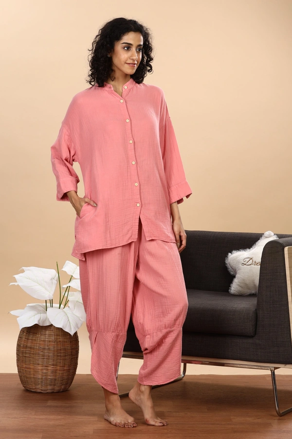 IIR012-Thookkam 100% Organic Unique Double Layered Night Wellness wear Rose Pink Female - S, ROSEPINK