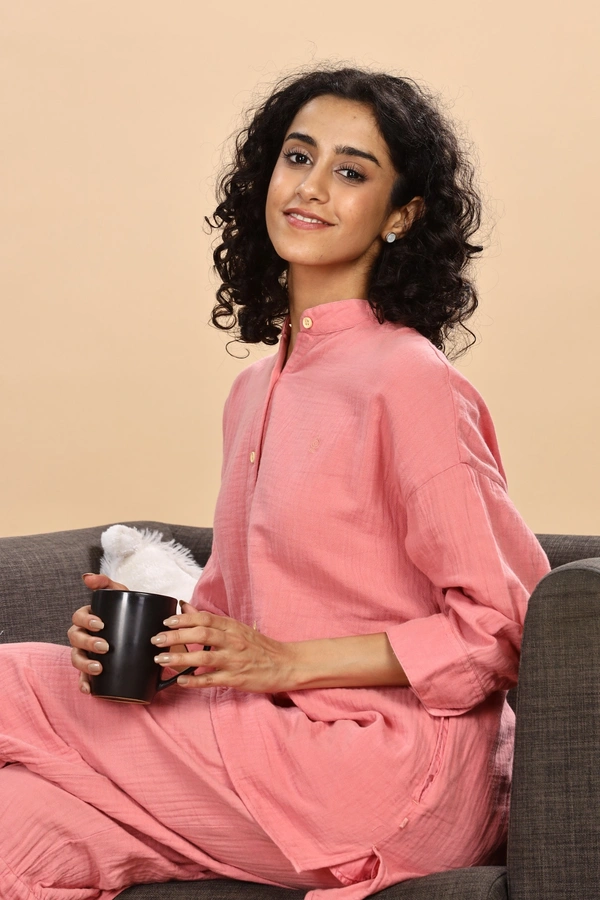IIR012-Thookkam 100% Organic Unique Double Layered Night Wellness wear Rose Pink Female - S, ROSEPINK