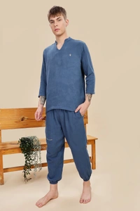 IIR04-Shui 100% Organic Unique Double Layered Night Wellness wear Indigo Male - 4XL, INDIGO