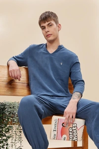 IIR04-Shui 100% Organic Unique Double Layered Night Wellness wear Indigo Male - 4XL, INDIGO