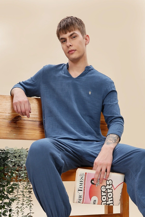 IIR04-Shui 100% Organic Unique Double Layered Night Wellness wear Indigo Male - 4XL, INDIGO