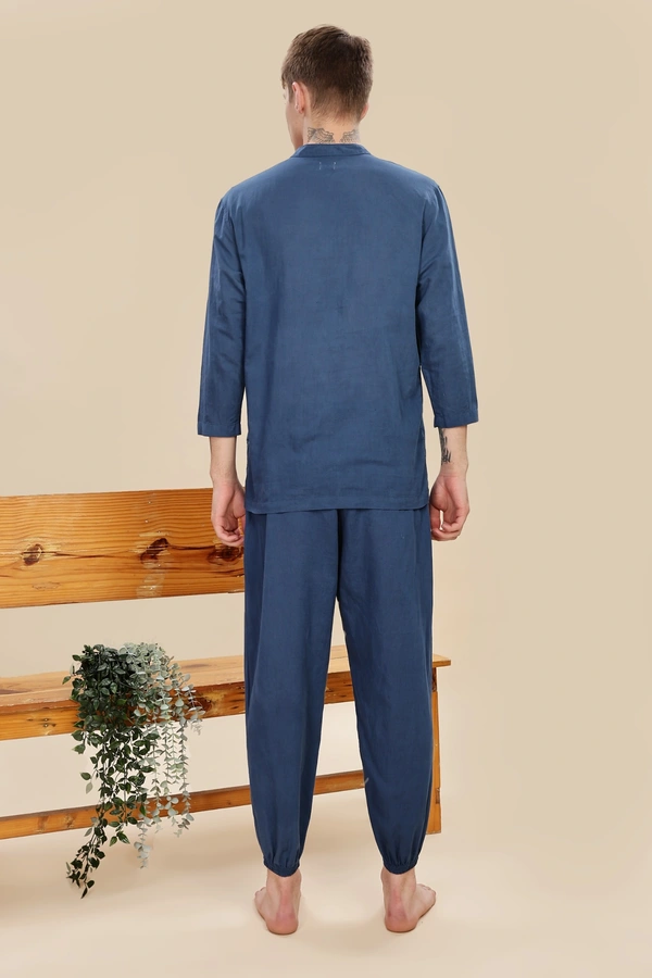 IIR01-Nemuri 100% Organic Cotton Linen Night Wellness wear Indigo Male - XS, INDIGO