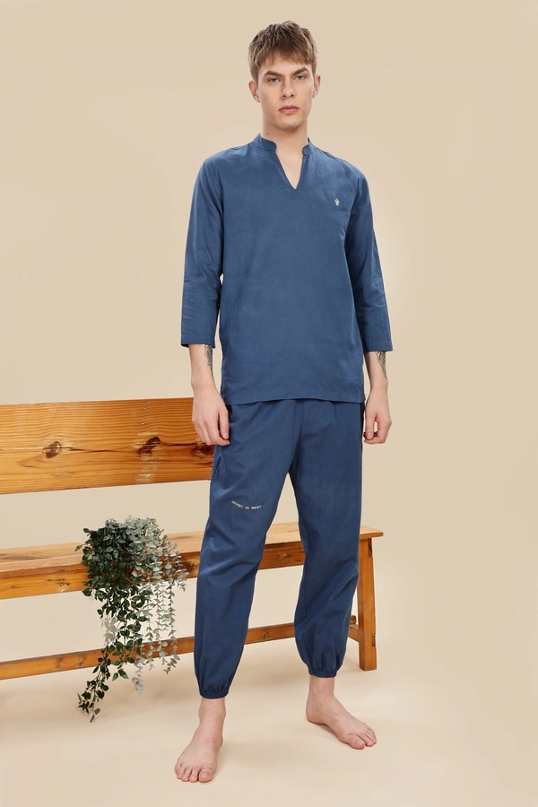 IIR01-Nemuri 100% Organic Cotton Linen Night Wellness wear Indigo Male - XS, INDIGO