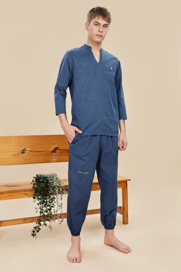 IIR01-Nemuri 100% Organic Cotton Linen Night Wellness wear Indigo Male