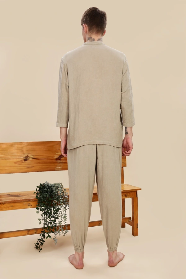 IIR015-Shui 100% Organic Unique Double Layered Night Wellness wear Beige  Male - 4XL, BEIGE
