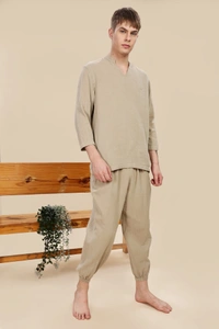 IIR015-Shui 100% Organic Unique Double Layered Night Wellness wear Beige  Male - 4XL, BEIGE