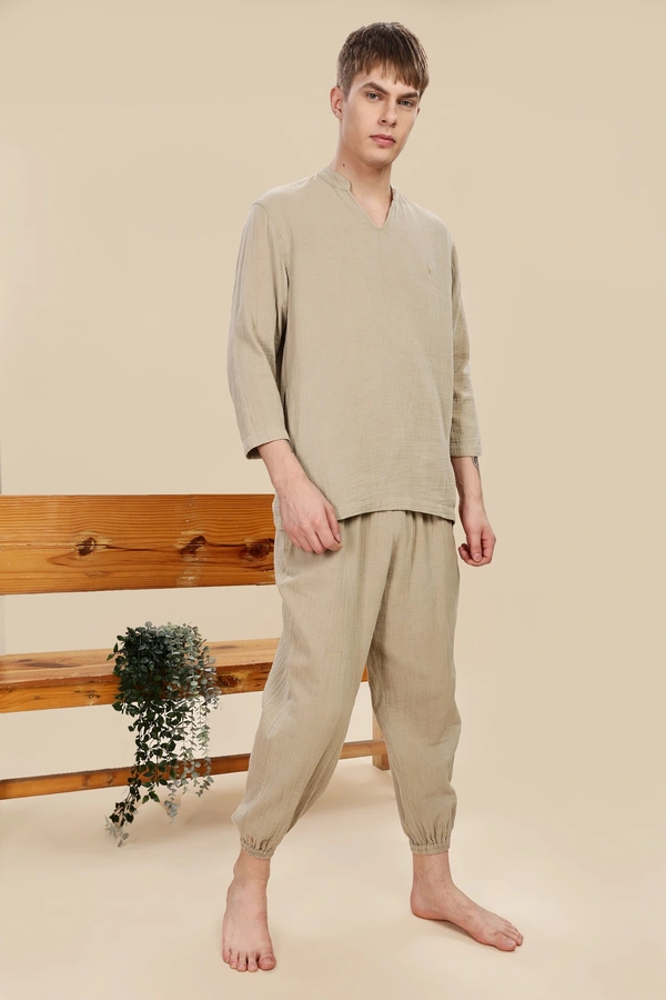 IIR015-Shui 100% Organic Unique Double Layered Night Wellness wear Beige  Male - 4XL, BEIGE