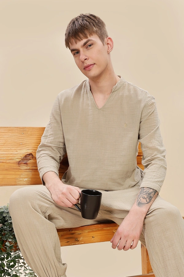 IIR015-Shui 100% Organic Unique Double Layered Night Wellness wear Beige  Male - 4XL, BEIGE