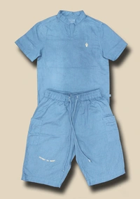 IIR020-Yanam-100% Organic Cotton Linen Boys Indigo Night Wear - 6 TO 7 Y, INDIGO