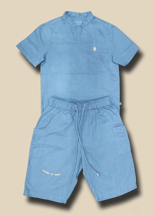 IIR020-Yanam-100% Organic Cotton Linen Boys Indigo Night Wear - 6 TO 7 Y, INDIGO