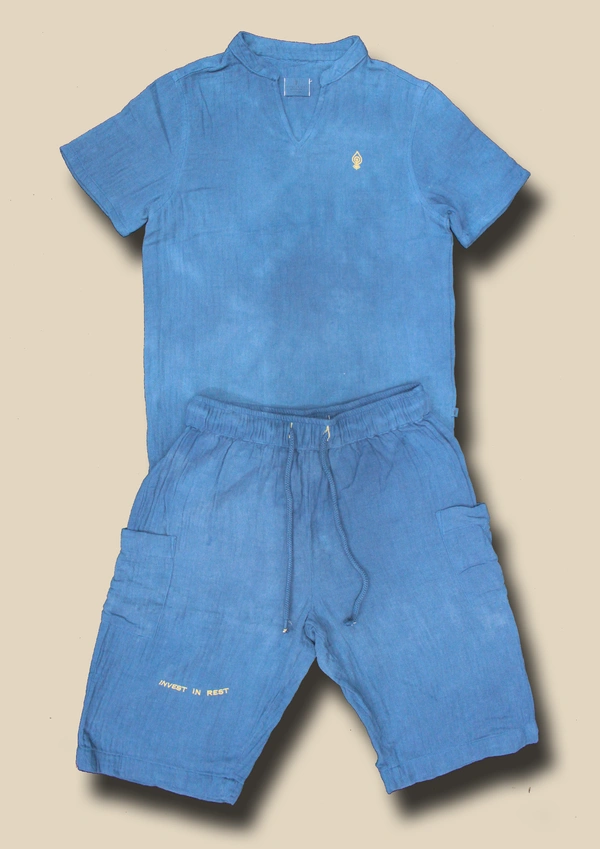 IIR017-SaYanam-100% Organic Unique Double Layered Boys Indigo  Night Wear - 5 TO 6 Y, INDIGO