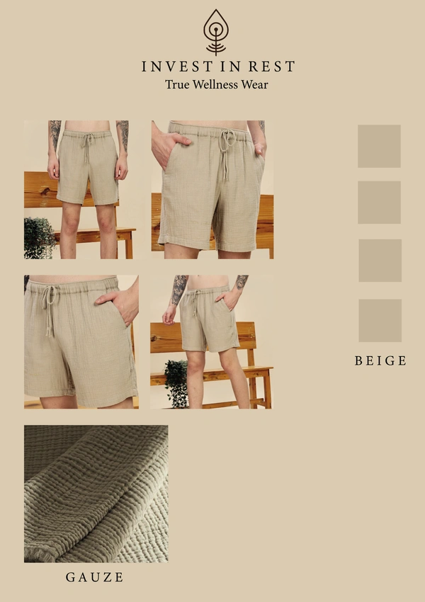 IIR03-Anshin 100% Organic Unique Double Layered Wellness Boxer Beige Male - M, BEIGE