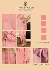 IIR08-Jamsa 100% Organic Cotton Linen Night Wellness wear Rose Pink Female - 4XL, ROSEPINK