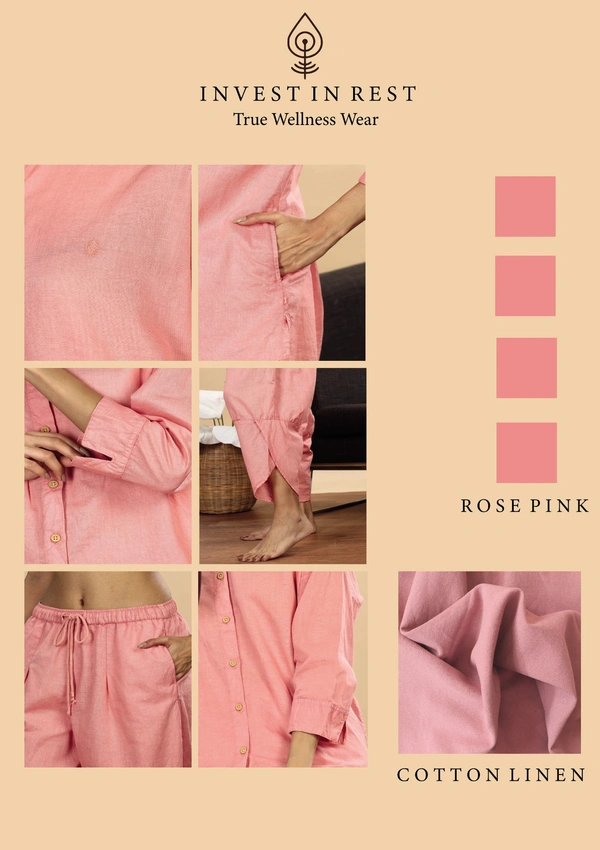 IIR08-Jamsa 100% Organic Cotton Linen Night Wellness wear Rose Pink Female - 4XL, ROSEPINK