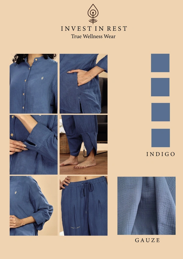 IIR011-Thookkam 100% Organic Unique Double Layered Night Wellness wear Indigo Female - S, INDIGO