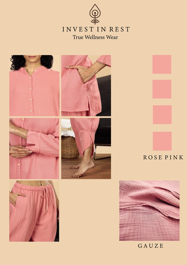 IIR012-Thookkam 100% Organic Unique Double Layered Night Wellness wear Rose Pink Female - XS, ROSEPINK