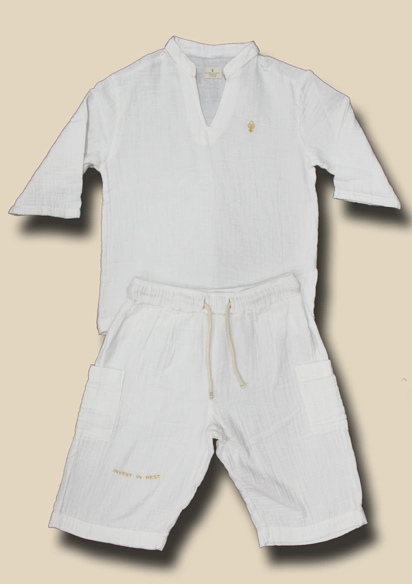 IIR025-Nidra-100% Organic Unique Double Layered Girls Sea Salt Night Wear - 4 TO 5 Y, SEA SALT