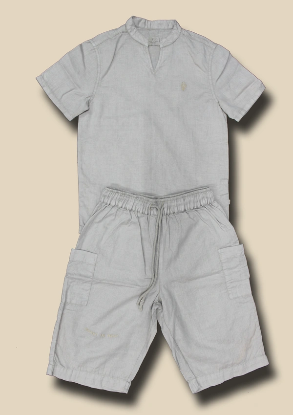 IIR021-Yanam-100% Organic Cotton LinenBoys Beige Night Wear - 12 TO 13, BEIGE