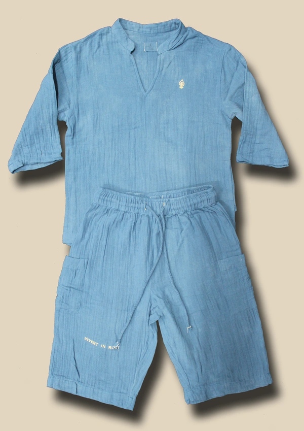 IIR023-Nidra-100% Organic Unique Double Layered Girls Indigo Night Wear - 9 TO 10 Y, INDIGO