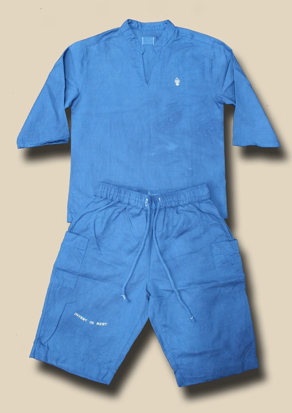 IIR026-Tidur-100% Organic Cotton Linen Girls Indigo Night Wear - 7 TO 8 Y, INDIGO