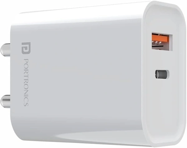 PORTRONICS ADAPTO 45 (22.5 W Adapter with Dual Output ) - Black white