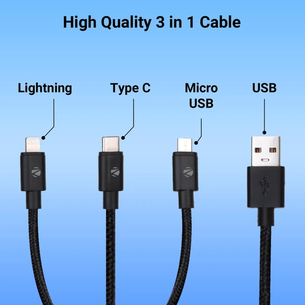 ZEBRONICS ZEB UMLCC1205 3 IN 1 CABLE - Black