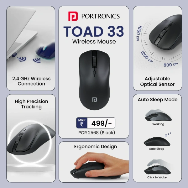 PORTRONICS TOAD 33 Wireless Mouse  - Black