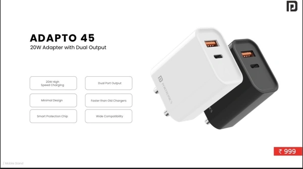 PORTRONICS ADAPTO 45 (22.5 W Adapter with Dual Output ) - Black white