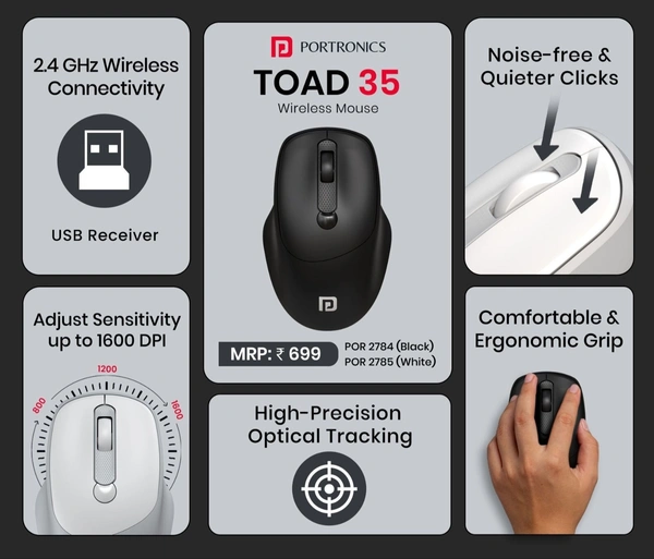 PORTRONICS TOAD 35 Wireless Mouse - Black