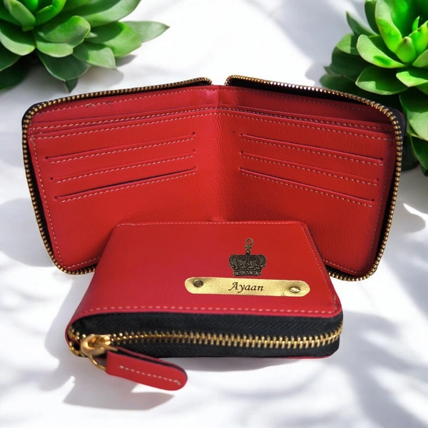 Unisex Indian Leather With Chain Wallet - Red